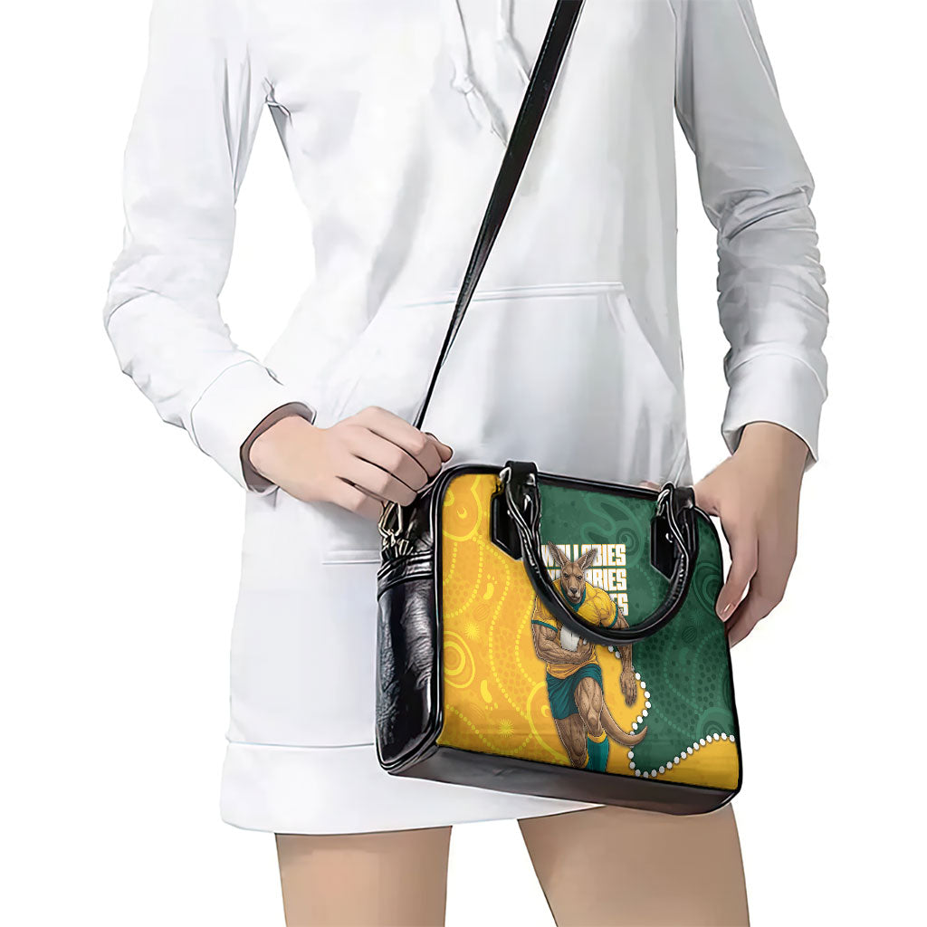 Australia Wallabies Rugby Mascot Shoulder Handbag Indigenous Dot Art Style - Muscular Kangaroo Graphic