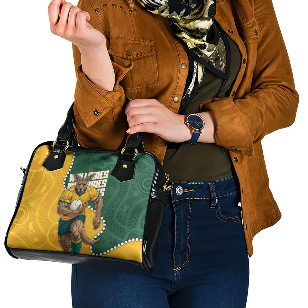 Australia Wallabies Rugby Mascot Shoulder Handbag Indigenous Dot Art Style - Muscular Kangaroo Graphic