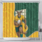 Australia Wallabies Rugby Mascot Shower Curtain Indigenous Dot Art Style - Muscular Kangaroo Graphic