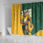 Australia Wallabies Rugby Mascot Shower Curtain Indigenous Dot Art Style - Muscular Kangaroo Graphic