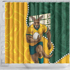 Australia Wallabies Rugby Mascot Shower Curtain Indigenous Dot Art Style - Muscular Kangaroo Graphic