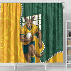 Australia Wallabies Rugby Mascot Shower Curtain Indigenous Dot Art Style - Muscular Kangaroo Graphic