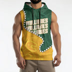 Australia Wallabies Rugby Mascot Sleeveless Hoodie Indigenous Dot Art Style - Muscular Kangaroo Graphic