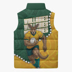 Australia Wallabies Rugby Mascot Sleeveless Puffer Jacket Indigenous Dot Art Style - Muscular Kangaroo Graphic