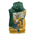 Australia Wallabies Rugby Mascot Sleeveless Zip Hoodie Indigenous Dot Art Style - Muscular Kangaroo Graphic