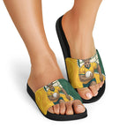 Australia Wallabies Rugby Mascot Slide Sandals Indigenous Dot Art Style - Muscular Kangaroo Graphic
