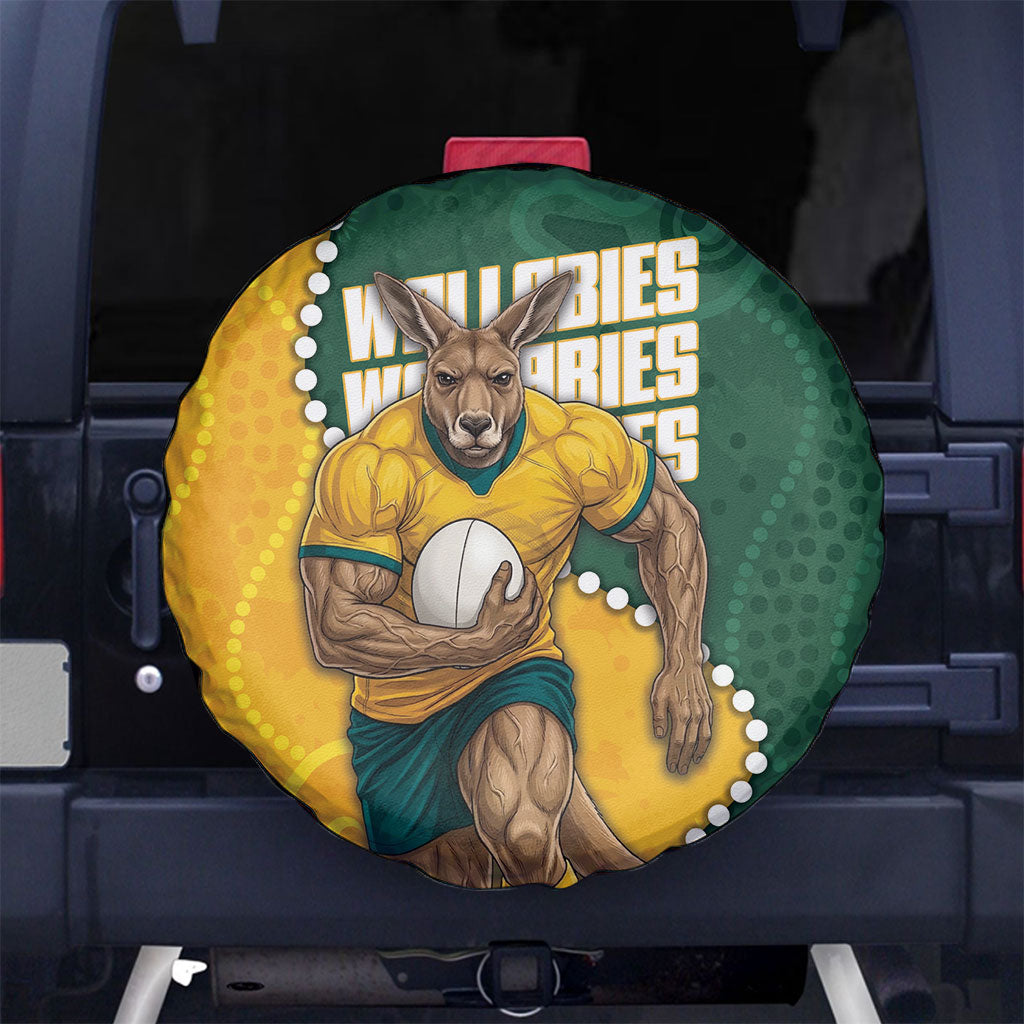 Australia Wallabies Rugby Mascot Spare Tire Cover Indigenous Dot Art Style - Muscular Kangaroo Graphic