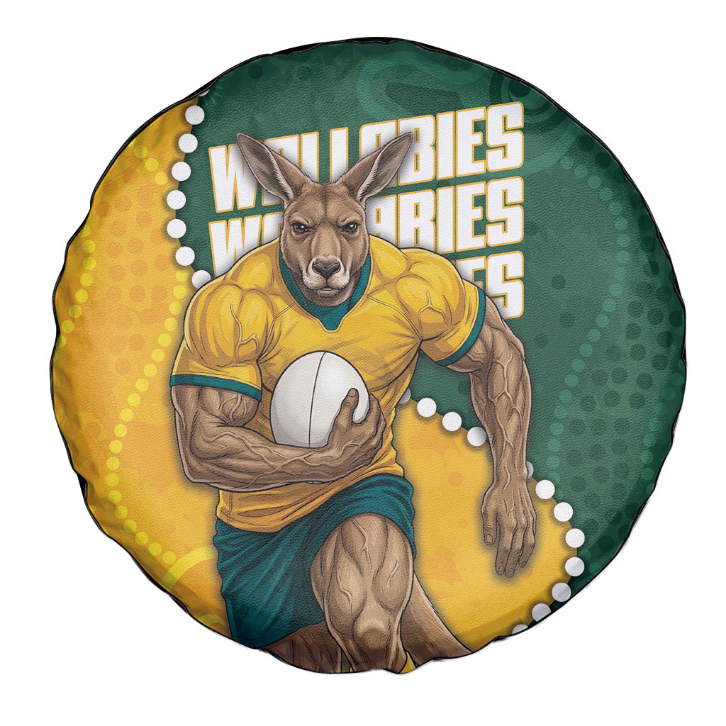 Australia Wallabies Rugby Mascot Spare Tire Cover Indigenous Dot Art Style - Muscular Kangaroo Graphic