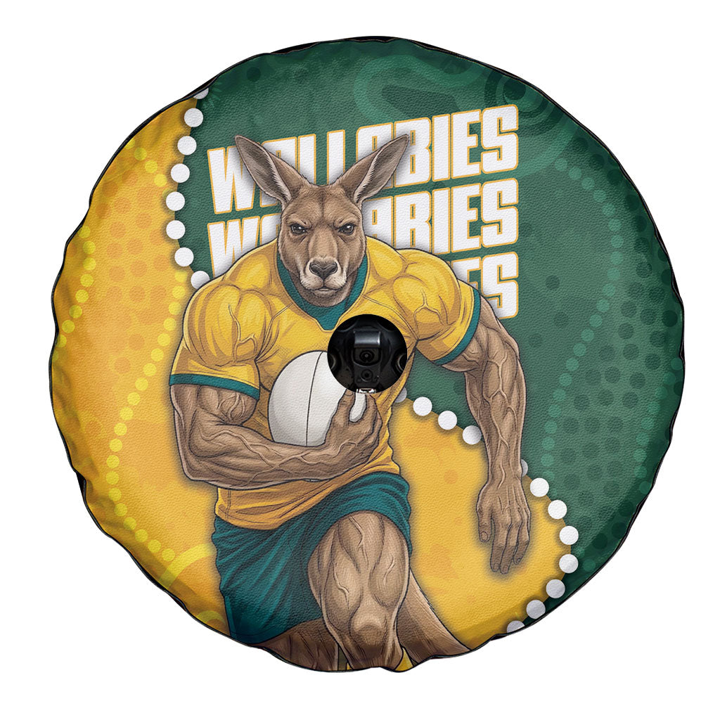 Australia Wallabies Rugby Mascot Spare Tire Cover Indigenous Dot Art Style - Muscular Kangaroo Graphic