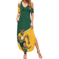 Australia Wallabies Rugby Mascot Summer Maxi Dress Indigenous Dot Art Style - Muscular Kangaroo Graphic