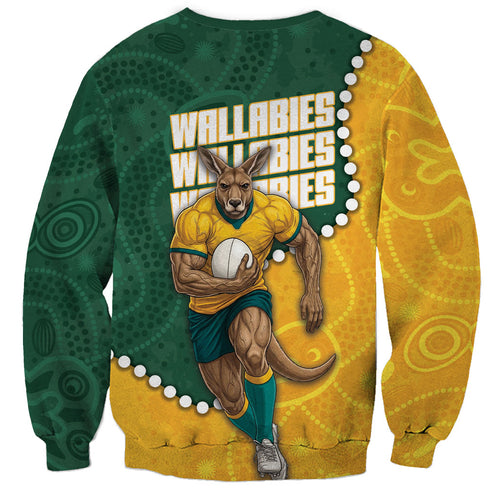 Australia Wallabies Rugby Mascot Sweatshirt Indigenous Dot Art Style - Muscular Kangaroo Graphic