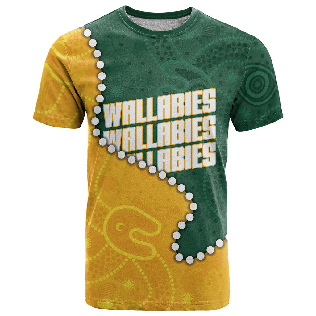 Australia Wallabies Rugby Mascot T Shirt Indigenous Dot Art Style - Muscular Kangaroo Graphic