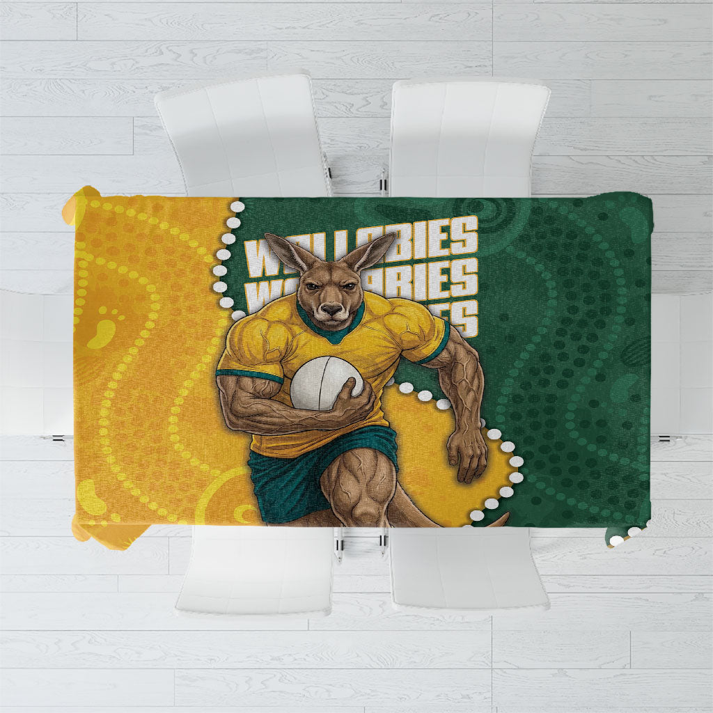 Australia Wallabies Rugby Mascot Tablecloth Indigenous Dot Art Style - Muscular Kangaroo Graphic