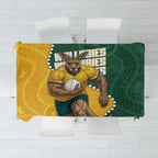 Australia Wallabies Rugby Mascot Tablecloth Indigenous Dot Art Style - Muscular Kangaroo Graphic