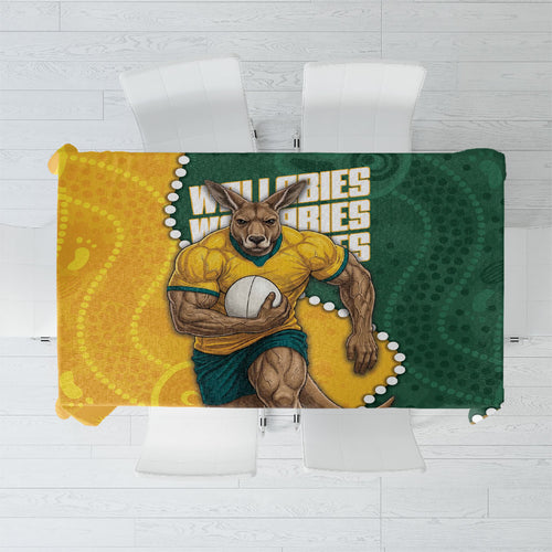 Australia Wallabies Rugby Mascot Tablecloth Indigenous Dot Art Style - Muscular Kangaroo Graphic