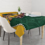 Australia Wallabies Rugby Mascot Tablecloth Indigenous Dot Art Style - Muscular Kangaroo Graphic