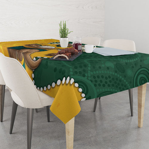 Australia Wallabies Rugby Mascot Tablecloth Indigenous Dot Art Style - Muscular Kangaroo Graphic