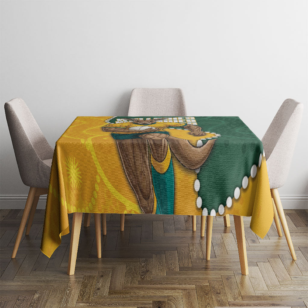 Australia Wallabies Rugby Mascot Tablecloth Indigenous Dot Art Style - Muscular Kangaroo Graphic