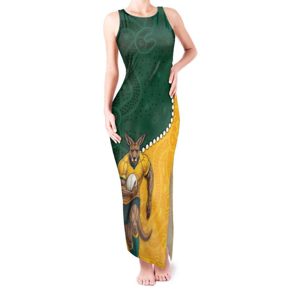Australia Wallabies Rugby Mascot Tank Maxi Dress Indigenous Dot Art Style - Muscular Kangaroo Graphic