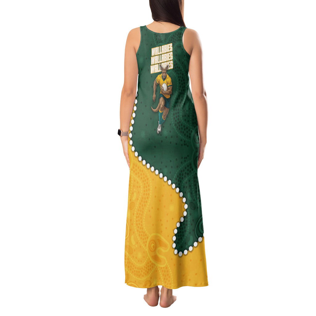 Australia Wallabies Rugby Mascot Tank Maxi Dress Indigenous Dot Art Style - Muscular Kangaroo Graphic