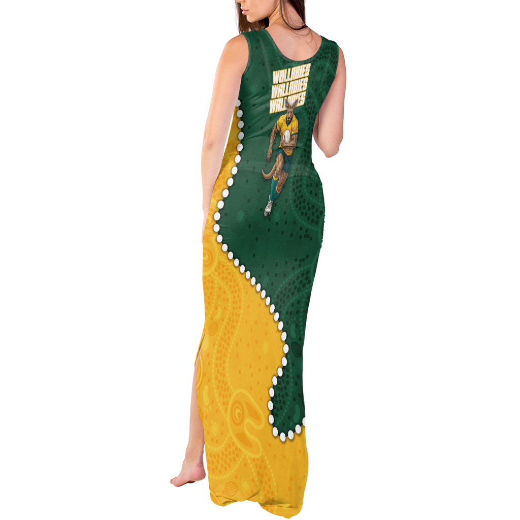 Australia Wallabies Rugby Mascot Tank Maxi Dress Indigenous Dot Art Style - Muscular Kangaroo Graphic