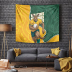 Australia Wallabies Rugby Mascot Tapestry Indigenous Dot Art Style - Muscular Kangaroo Graphic