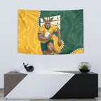 Australia Wallabies Rugby Mascot Tapestry Indigenous Dot Art Style - Muscular Kangaroo Graphic