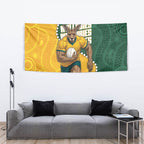 Australia Wallabies Rugby Mascot Tapestry Indigenous Dot Art Style - Muscular Kangaroo Graphic