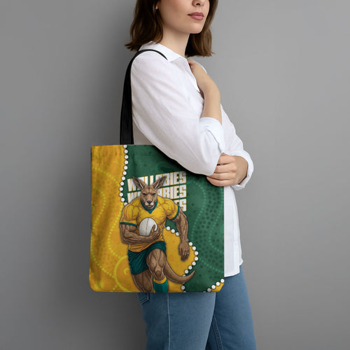 Australia Wallabies Rugby Mascot Tote Bag Indigenous Dot Art Style - Muscular Kangaroo Graphic