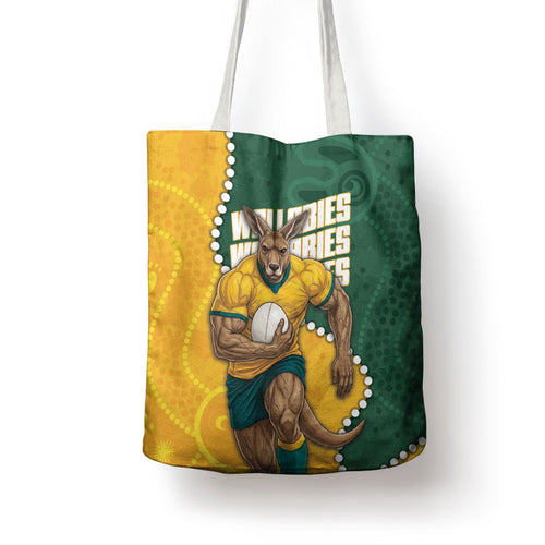 Australia Wallabies Rugby Mascot Tote Bag Indigenous Dot Art Style - Muscular Kangaroo Graphic