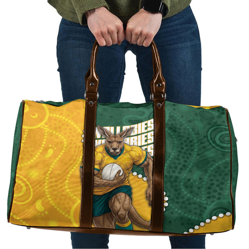 Australia Wallabies Rugby Mascot Travel Bag Indigenous Dot Art Style - Muscular Kangaroo Graphic