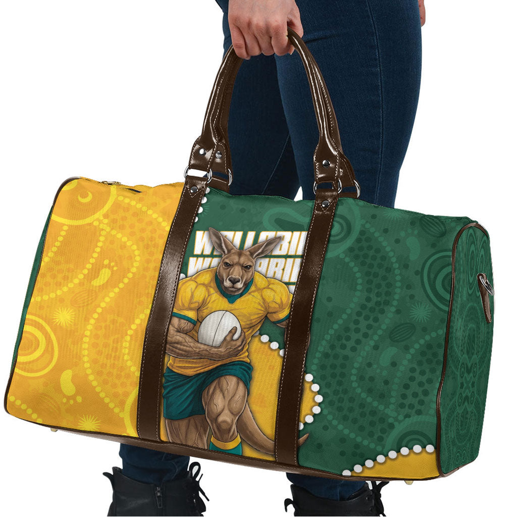 Australia Wallabies Rugby Mascot Travel Bag Indigenous Dot Art Style - Muscular Kangaroo Graphic