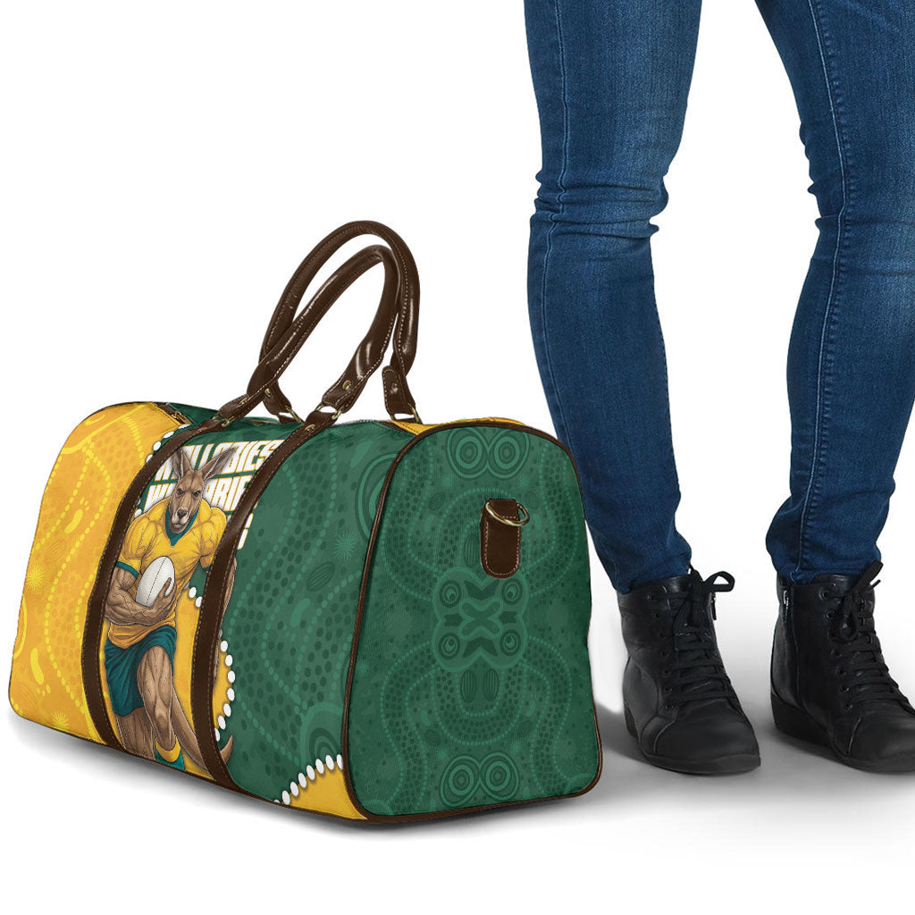 Australia Wallabies Rugby Mascot Travel Bag Indigenous Dot Art Style - Muscular Kangaroo Graphic