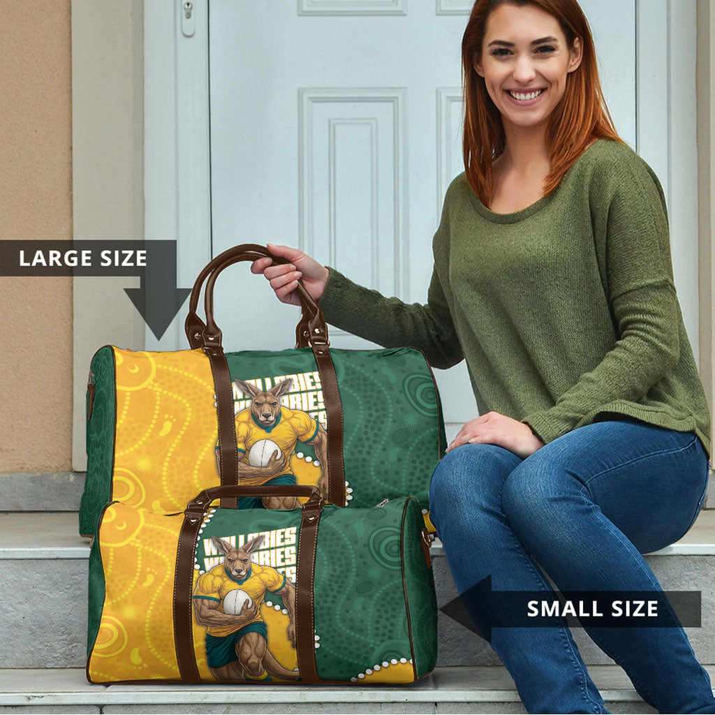 Australia Wallabies Rugby Mascot Travel Bag Indigenous Dot Art Style - Muscular Kangaroo Graphic
