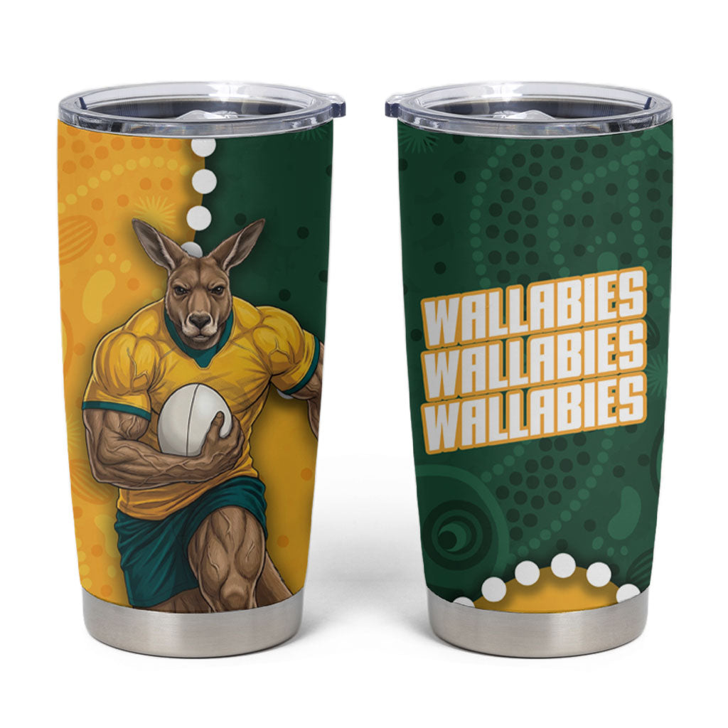 Australia Wallabies Rugby Mascot Tumbler Cup Indigenous Dot Art Style - Muscular Kangaroo Graphic