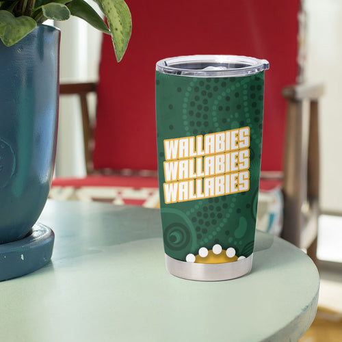 Australia Wallabies Rugby Mascot Tumbler Cup Indigenous Dot Art Style - Muscular Kangaroo Graphic
