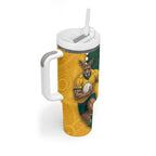 Australia Wallabies Rugby Mascot Tumbler With Handle Indigenous Dot Art Style - Muscular Kangaroo Graphic