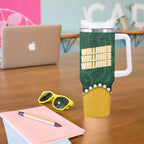 Australia Wallabies Rugby Mascot Tumbler With Handle Indigenous Dot Art Style - Muscular Kangaroo Graphic