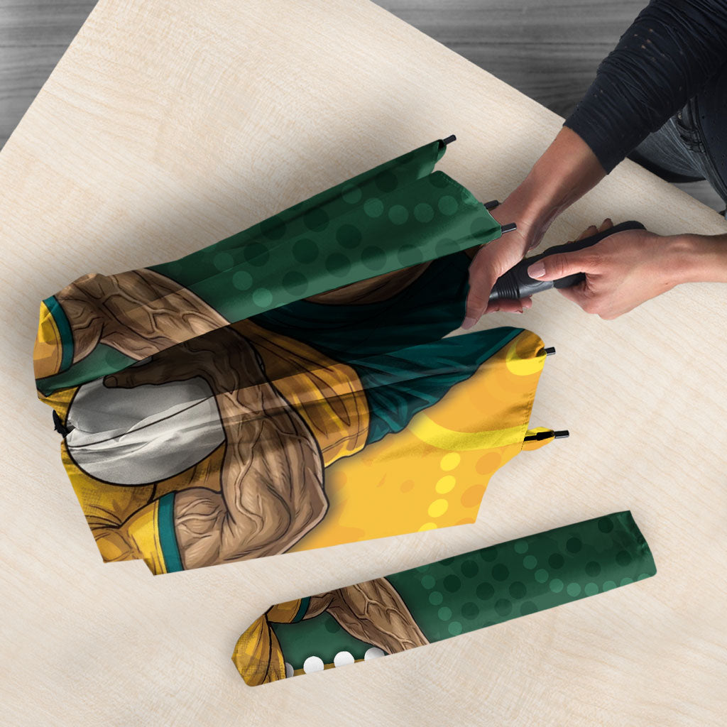 Australia Wallabies Rugby Mascot Umbrella Indigenous Dot Art Style - Muscular Kangaroo Graphic