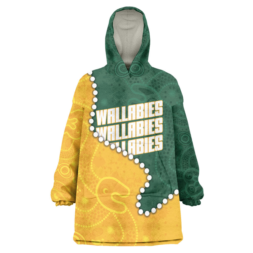 Australia Wallabies Rugby Mascot Wearable Blanket Hoodie Indigenous Dot Art Style - Muscular Kangaroo Graphic