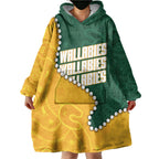 Australia Wallabies Rugby Mascot Wearable Blanket Hoodie Indigenous Dot Art Style - Muscular Kangaroo Graphic