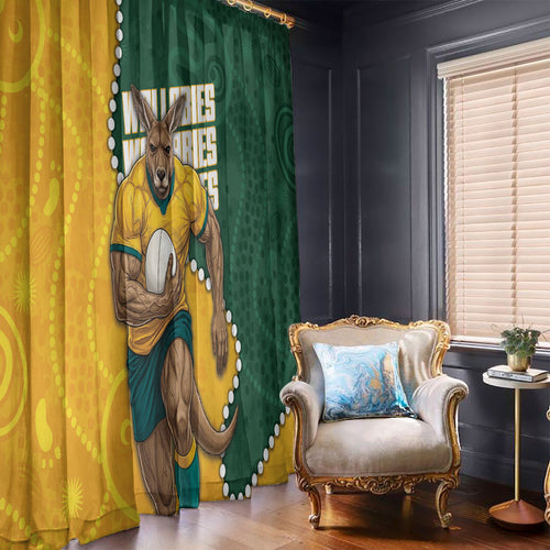 Australia Wallabies Rugby Mascot Window Curtain Indigenous Dot Art Style - Muscular Kangaroo Graphic