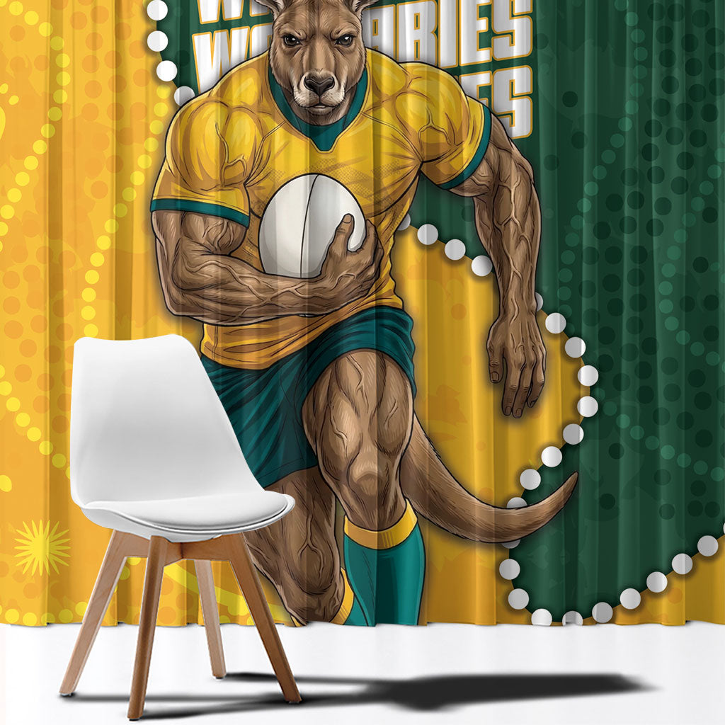 Australia Wallabies Rugby Mascot Window Curtain Indigenous Dot Art Style - Muscular Kangaroo Graphic
