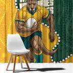 Australia Wallabies Rugby Mascot Window Curtain Indigenous Dot Art Style - Muscular Kangaroo Graphic