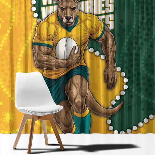 Australia Wallabies Rugby Mascot Window Curtain Indigenous Dot Art Style - Muscular Kangaroo Graphic