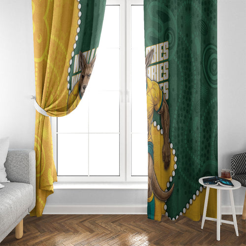 Australia Wallabies Rugby Mascot Window Curtain Indigenous Dot Art Style - Muscular Kangaroo Graphic