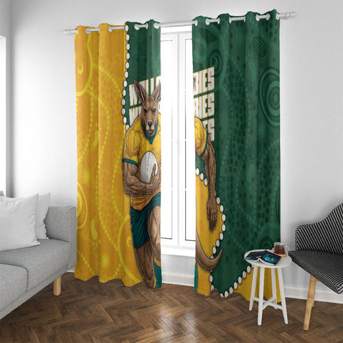 Australia Wallabies Rugby Mascot Window Curtain Indigenous Dot Art Style - Muscular Kangaroo Graphic