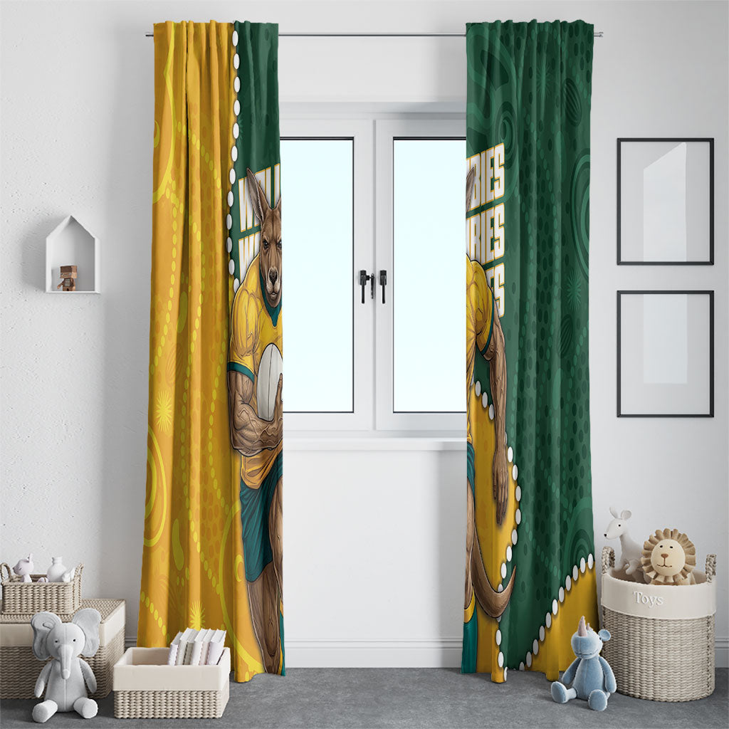 Australia Wallabies Rugby Mascot Window Curtain Indigenous Dot Art Style - Muscular Kangaroo Graphic