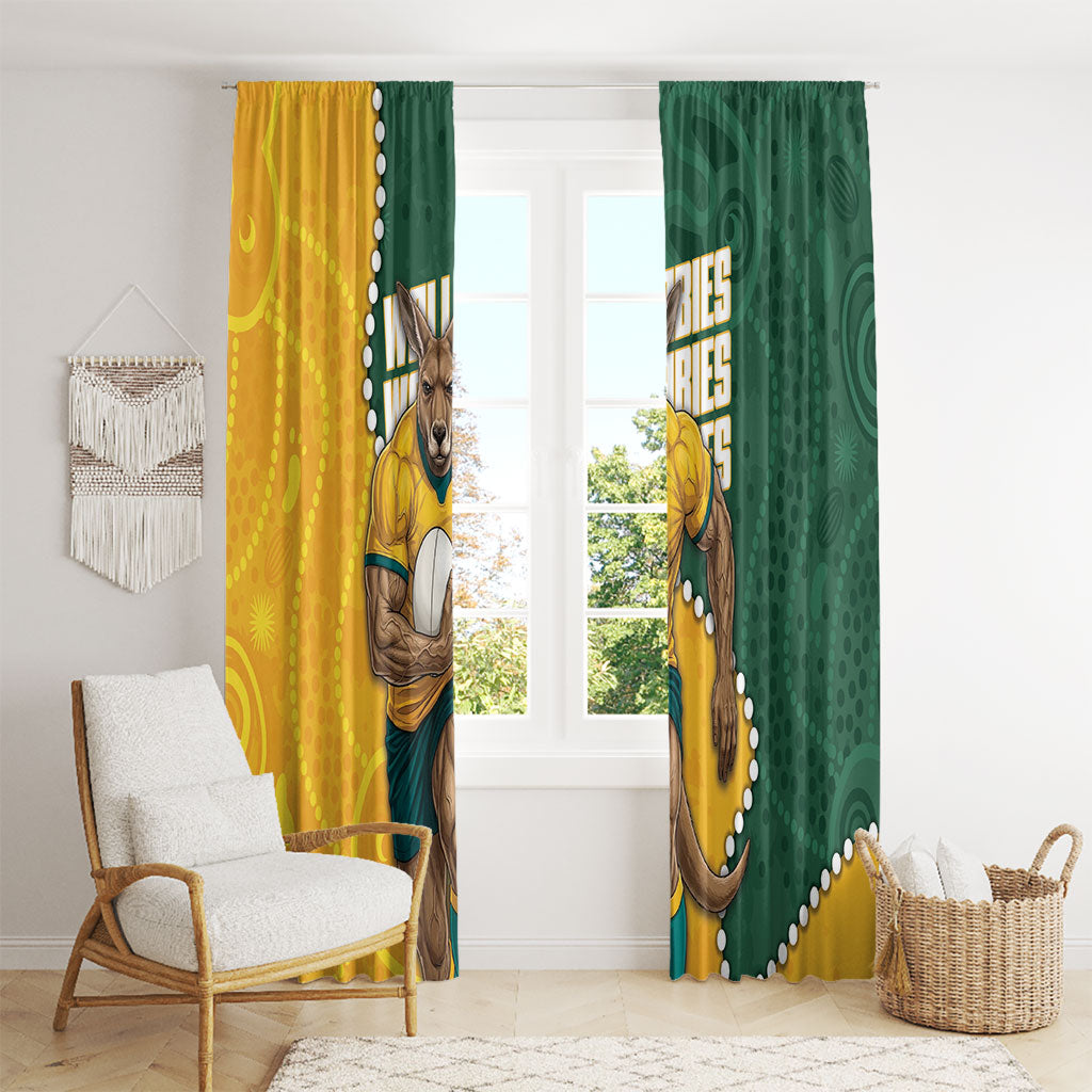 Australia Wallabies Rugby Mascot Window Curtain Indigenous Dot Art Style - Muscular Kangaroo Graphic