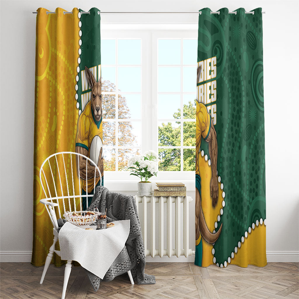 Australia Wallabies Rugby Mascot Window Curtain Indigenous Dot Art Style - Muscular Kangaroo Graphic